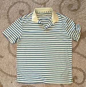 Arnie Men's Yellow and Blue Striped Short Sleeve Polo Shirt